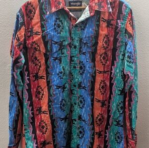 Vintage Wrangler Mens Shirt 16.5-35 Cowboy Cut X Long Tails reg Fit Aztec Print